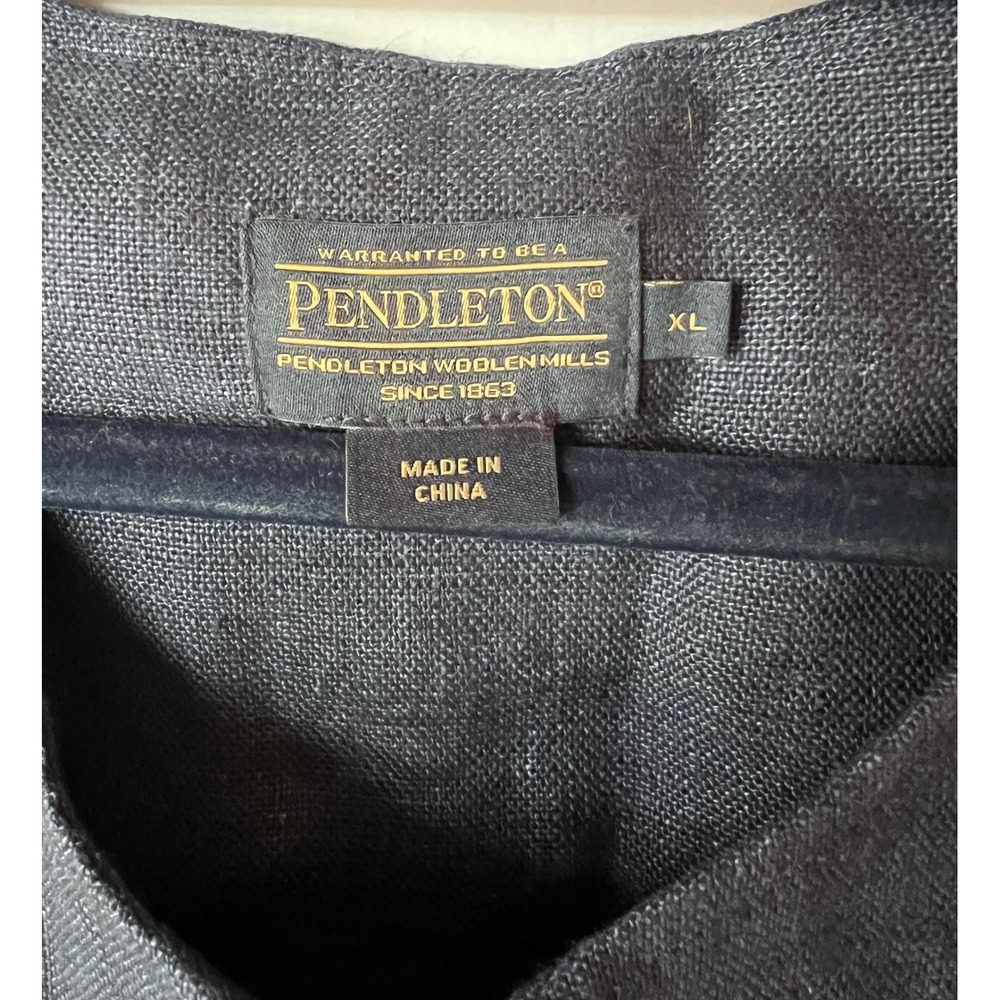Pendleton Linen Zip Up Jacket Blue Embroidered Tr… - image 3